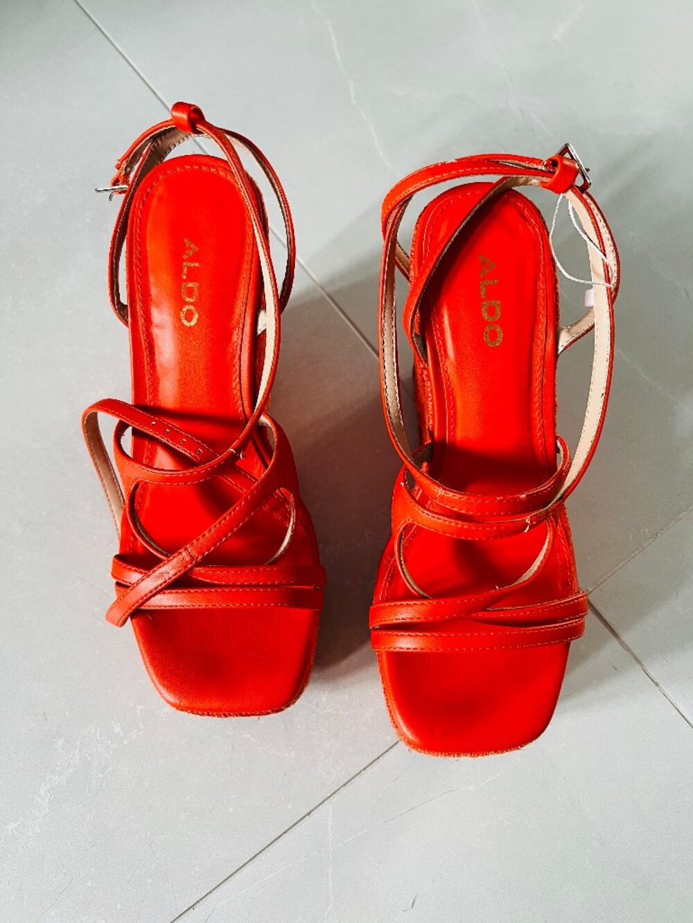 Aldo Orange Strappy Espadrille Platform Wedge Sandals (Size 6)